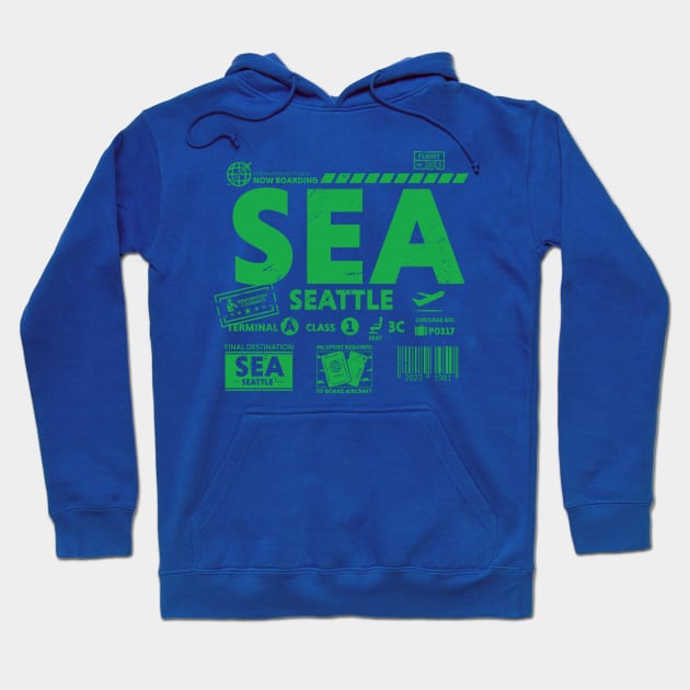 Vintage Seattle SEA Airport Code Travel Day Retro Travel Tag Hoodie by Now Boarding